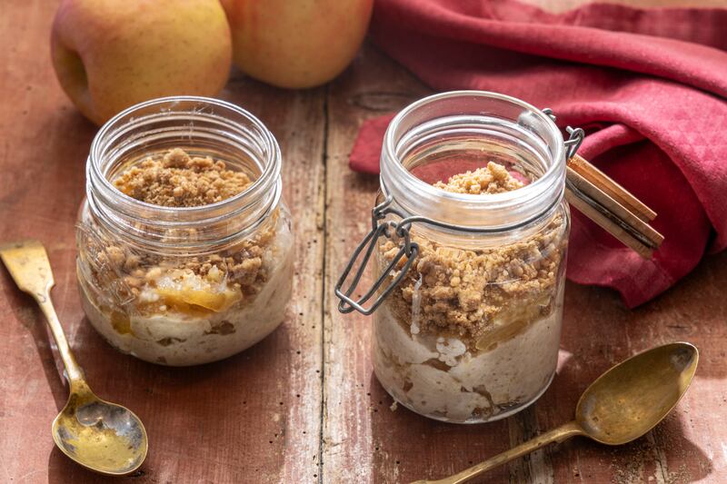 Apple crumble overnight oats. Photograph: Harry Weir