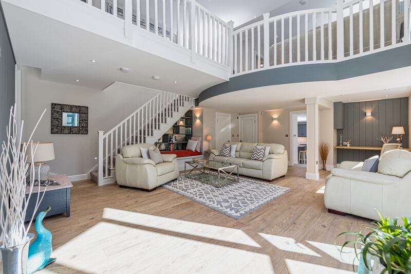 Living area with view of mezzanine