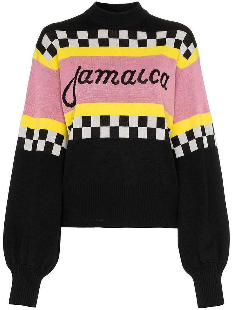 Knitted mohair sweater witj Jamaica on the front and Milan on the back  350 from MSGM