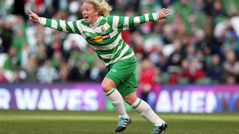 Castlebar Celtic’s Emma Mullen celebrates during the cup final. Photograph: Donall Farmer/Inpho