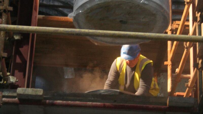 Engineering solutions: the complicated lifting arrangements needed for the 140 new columns. Photograph: Tiernan Dolan