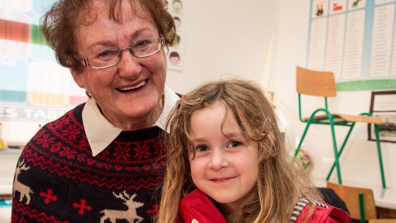 Final stitches: Máire Uí Chatháin with Emer Ní Chonghaile (4). Photograph: Seán Ó Mainnín