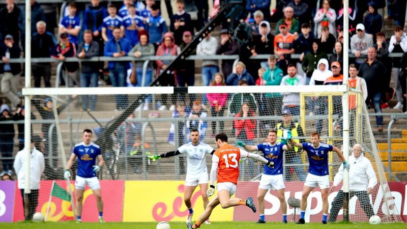 Armagh’s Jamie Clarke scores a late free against Cavan to level the game and force extra-time at Clones: Ulster teams continue to concede needless costly frees. Photograph: Ryan Byrne/Inpho