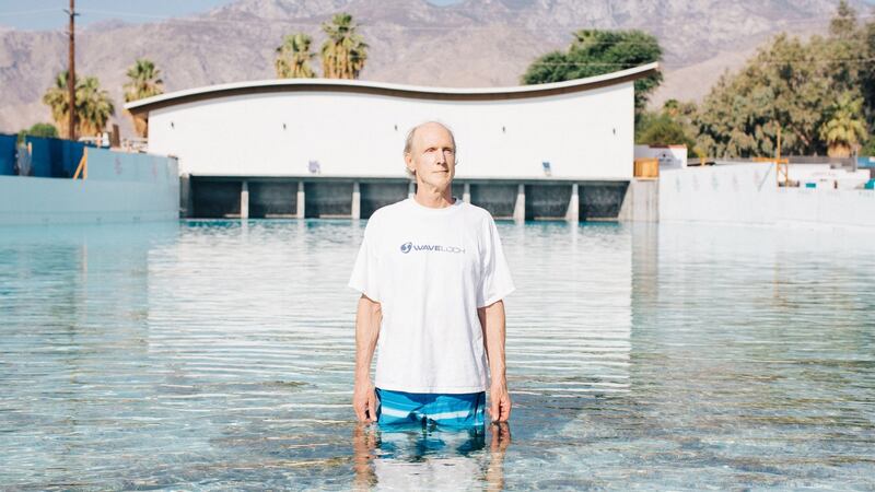 Tom Lochtefeld in the wave pool he developed at the planned Palm Springs Surf Club resort. Photograph: Akasha Rabut/NYT
