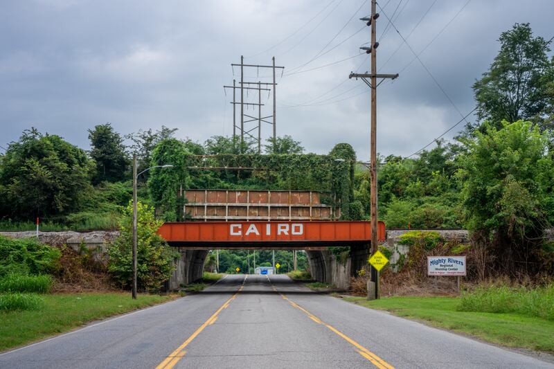 A street leading into the once-thriving town of Cairo, Illinois. Photograph: Brandon Bell/Getty 