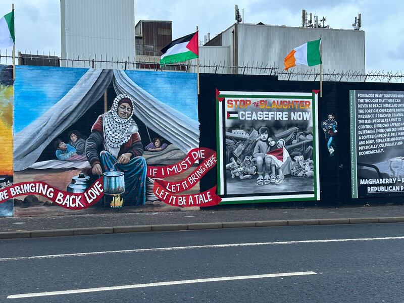 Abou Hassira says she is moved by the groundswell of sympathy worldwide, especially by the stand of the Irish Government and people. A mural in a nationalist area of Belfast. Photograph: Diarmaid Fleming