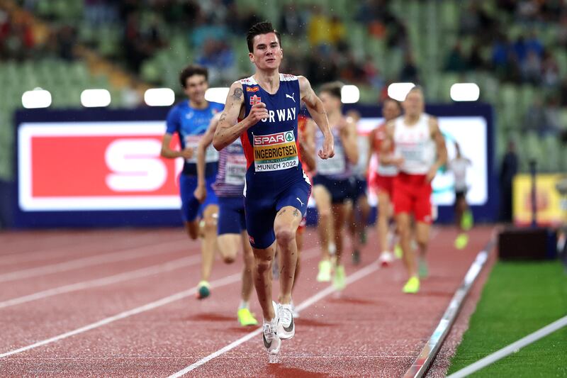 Jakob Ingebrigtsen of Norway in the 1500m final. Photograph: Maja Hitij/Getty