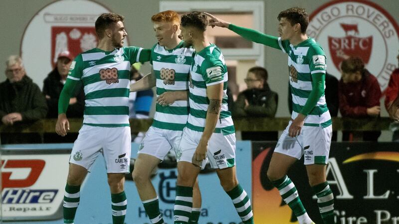 Rory Gaffney’s winner against Sligo Rovers put Shamrock Rovers on the brink of the title. Photograph: Evan Logan/Inpho