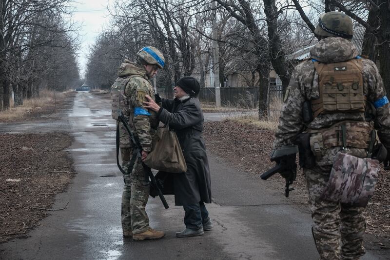 Ukrainian soldiers patrol Velyka Novosilka, in the Donetsk region, in March. Photograph: Maria Senovilla/EPA