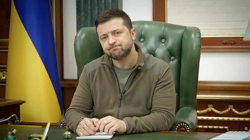 Volodymyr Zelenskiy has called on Ukrainians to continue fighting, but said living conditions in the Kyiv region had deteriorated into a ‘humanitarian catastrophe’. Photograph: Ukrainian Presidential Press Office via AP