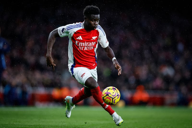Bukayo Saka in action for Arsenal against Nottingham Forest. Photograph: Benjamin Cremel/AFP via Getty Images