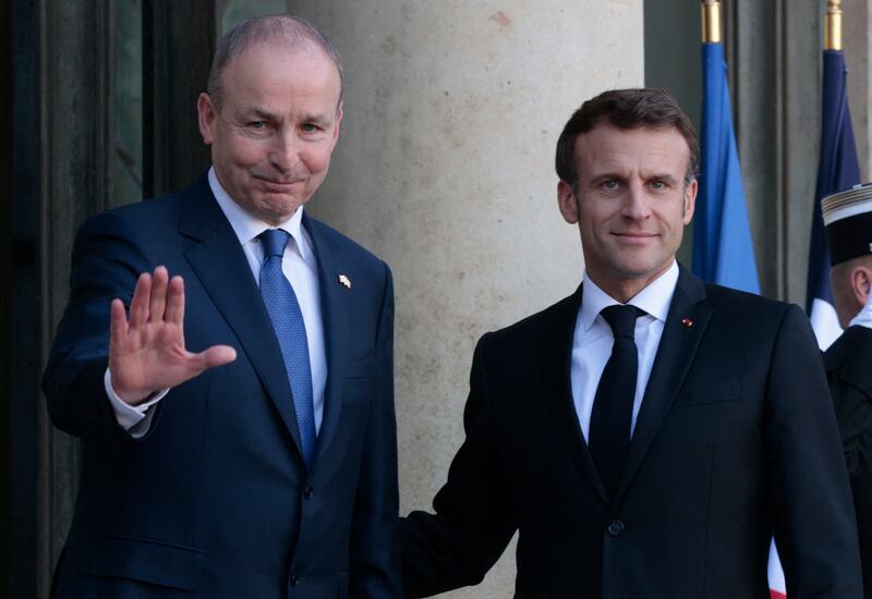 Micheál Martin and Emmanuel Macron said relations between Ireland and France had never been better. Photograph: Geoffroy Van Der Hasselt/AFP via Getty Images