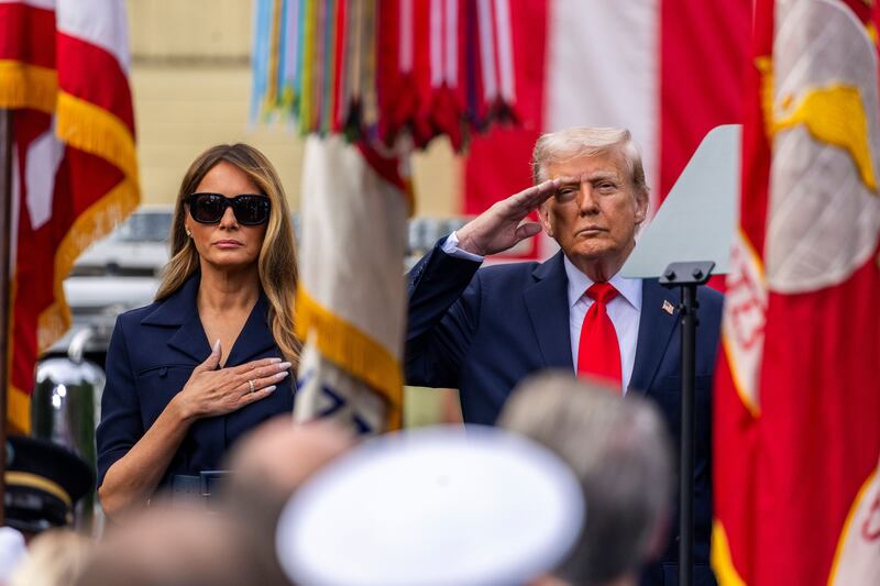 Donald and Melania Trump attend a ceremony at the Pentagon to commemorate the 24th anniversary of the 9/11 terrorist attacks. Photograph: Shawn Thew/EPA