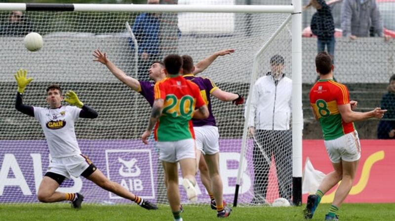 Brendan Murphy’s late goal helped Carlow to a first Leinster victory since 2011. Photograph: Tommy Dickson/Inpho