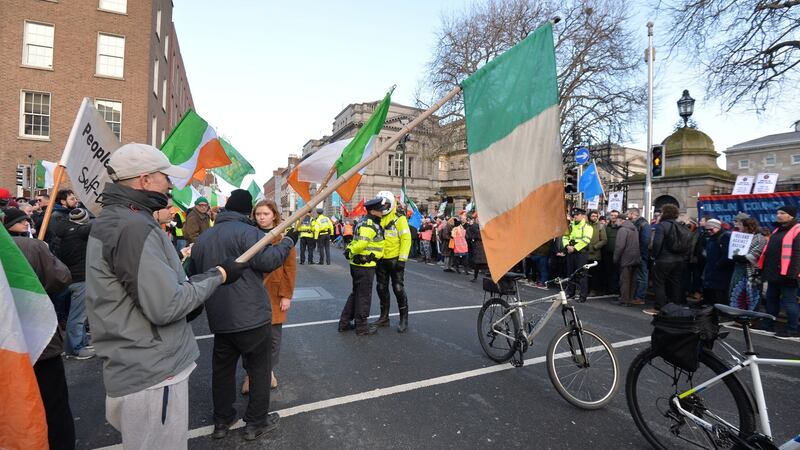 Opposing protests at the Dáil on ‘free speech’ and a counter demonstration. Photograph: Alan Betson/The Irish Times