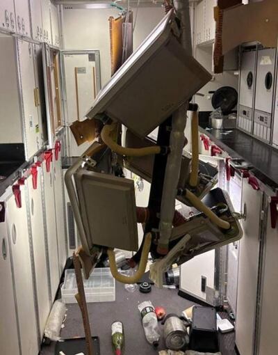 Singapore Airlines turbulence: Debris was scattered in the gallery of the plane because of the incident, which has left one dead and dozens injured. Photograph: Reuters