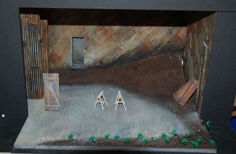 Francis O'Connor's model box with its corrugated walls for the play Famine. Courtesy Francis O'Connor