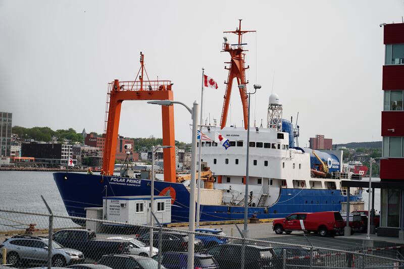 The Polar Prince, the main support ship for the Titan submersible, arrives at the Port of St John's in Newfoundland, Canada. Photograph: Jordan Pettitt/PA Wire
