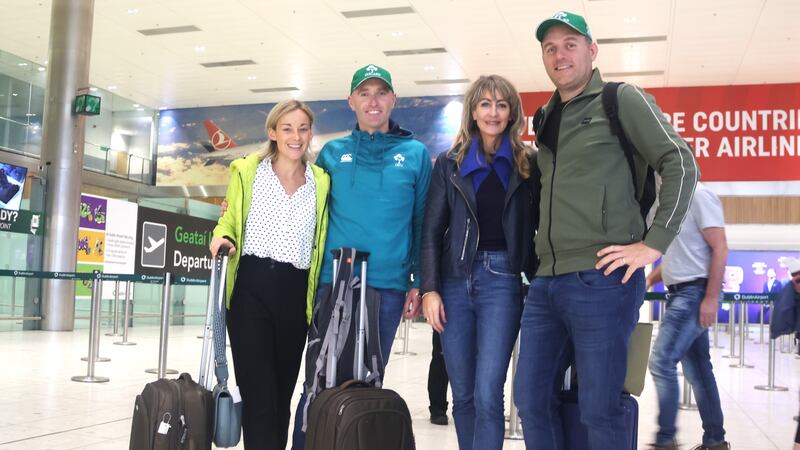 Philippa and Stephen Keogh and Emily and Ian Sheehy on their way to the match in Paris against Scotland on Saturday.