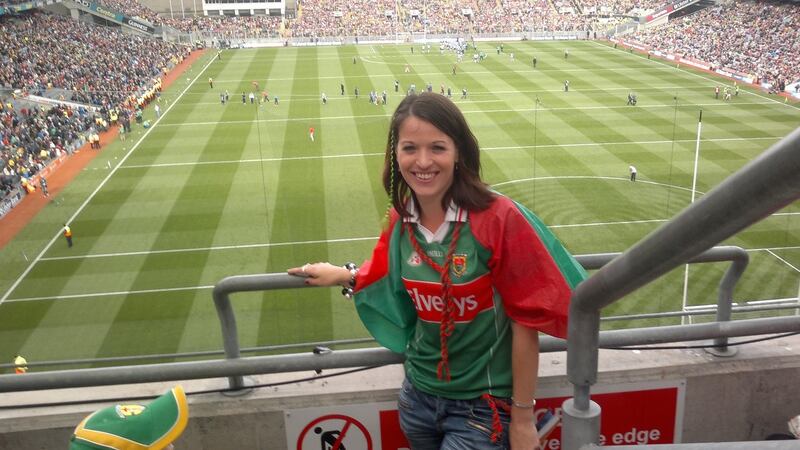 Majella Donoghue, from Tirrane, Belmullet at the All-Ireland football final between Dublin and Mayo last September at Croke Park. Photograph: Facebook