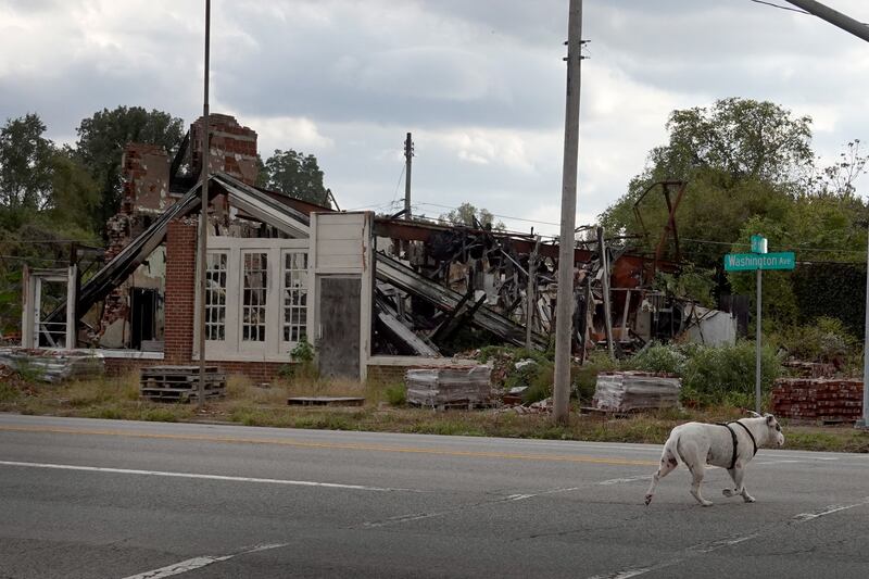 A crumbled building sits along the main drag in downtown Cairo, Illinois. Photograph: Scott Olson/Getty Images