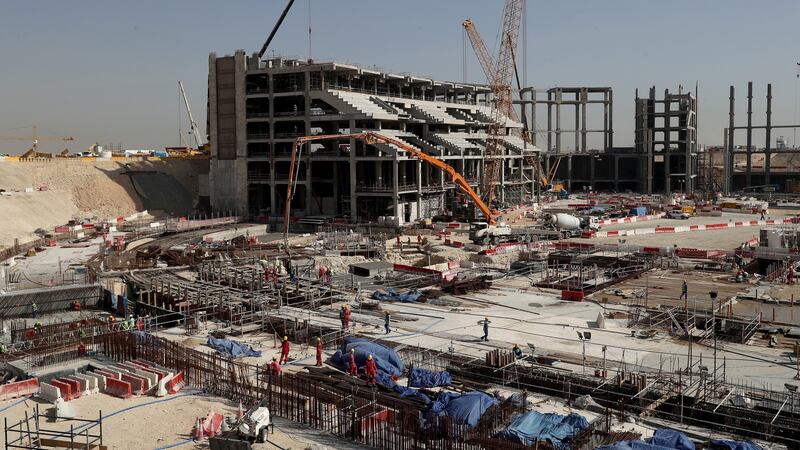 Construction at the Al Bayt Stadium which will have a capacity of 60,000 and host matches through to the semi-final round. Photo: Lars Baron/Bongarts/Getty Images