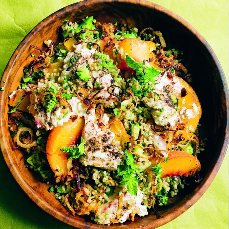 Greenfeast: Nigel Slater’s freekeh, feta, peach. Photograph: Jonathan Lovekin/HarperCollins