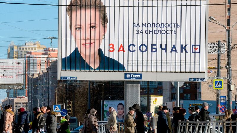 Billboard for  presidential candidate and TV journalist Ksenia Sobchak in Saint Petersburg. Photograph: Olga Maltseva/AFP/Getty