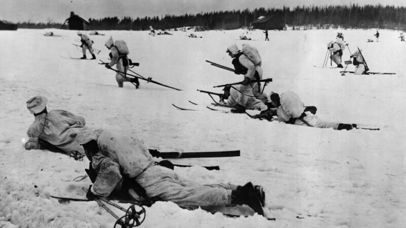 Finnish infantry on skis during the 1939-40 Winter War, which has echoes on the invasion of Ukraine, and which moved Finland to prepare for possible future conflicts. Photograph: Hulton Archive/Getty Images