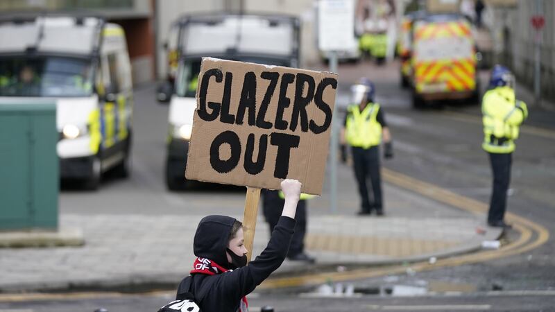 Greame Sounness’s speech seemed perfectly if inadvertently calibrated to push all the angriest buttons of United supporters who have been raging against the Glazers since 2005. Photograph: Tim Keeton/EPA