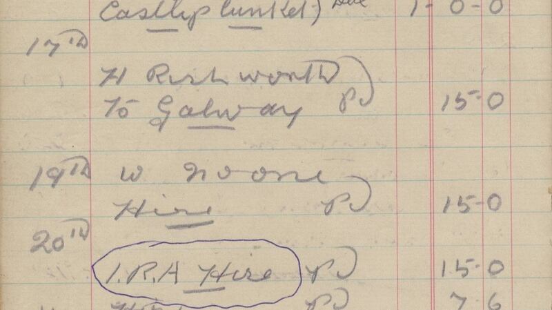 Ledger entry showing an ‘IRA’ taxi fare