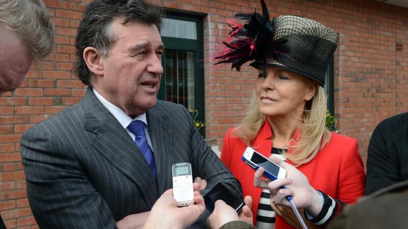 Jackie Lavin (right) with Bill Cullen at the Grand National at Fairyhouse earlier this year. Photograph: Eric Luke/The Irish Times