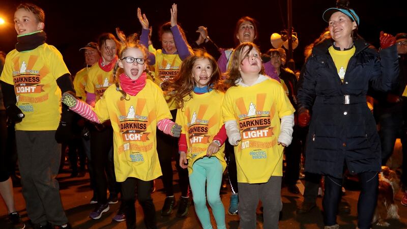 Participants warming up at the annual Darkness Into Light fundraising event in Marlay Park. Photograph: Inpho/Tommy Dickson