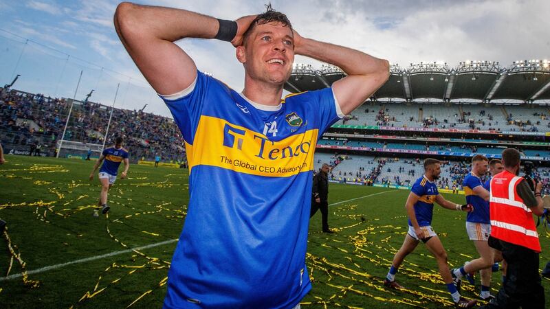 Tipperary’s Seamus Callanan celebrates after the match. Photograph: Ryan Byrne/Inpho