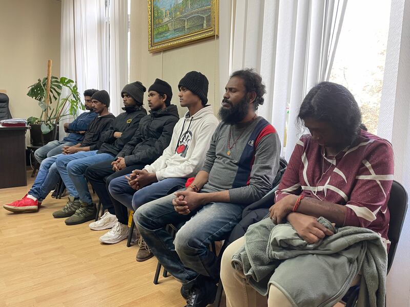 Seven Sri Lankan citizens whom Ukraine says Russian soldiers kept captive, abused and treated as slaves. Photograph: Daniel McLaughlin