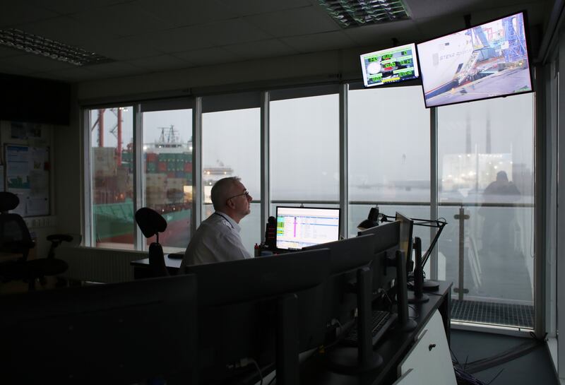 Mark Russell, vessel traffic service (VTS) operative at Dublin Port. The VTS controls the movement of all ships within the port. Photograph: Bryan O'Brien
