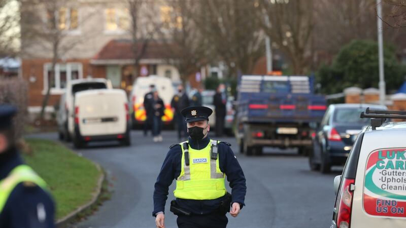 Officers at the scene in Clonee, west Dublin, following the fatal Garda shooting.  Photograph: Niall Carson/PA Wire