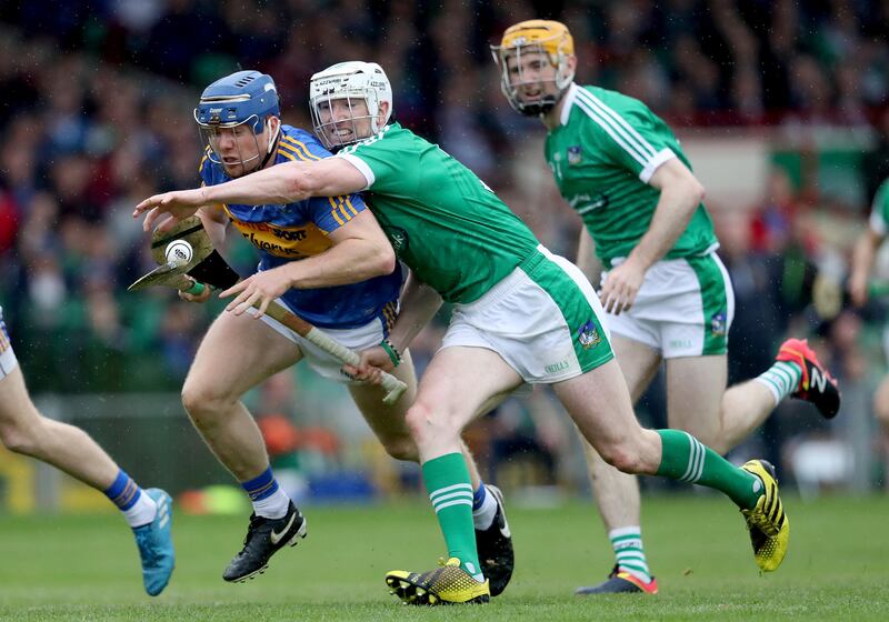 Séamus Hickey competes with Tipperary's Jason Forde in 2018. Photograph: Tommy Dickson/Inpho