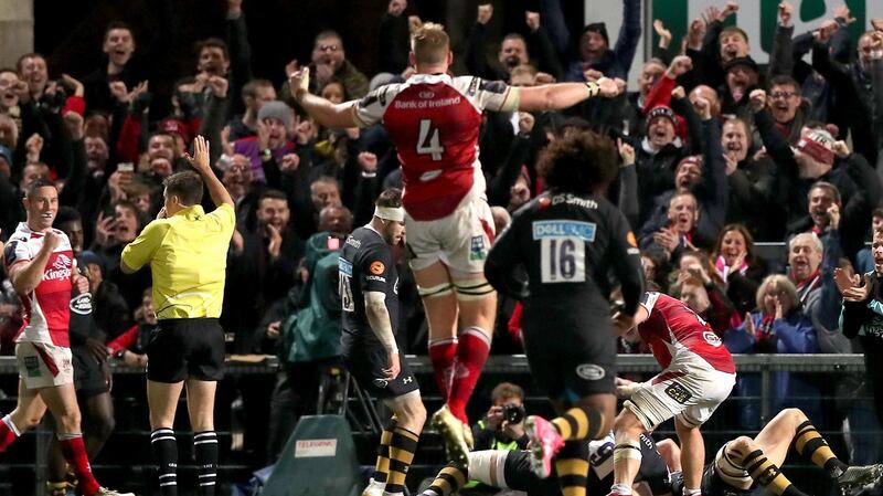 Stuar McCloskey scored Ulster’s second try in their opening win over Wasps. Photograph: Morgan Treacy/Inpho