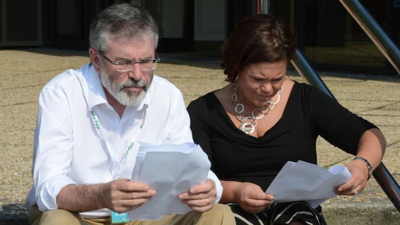Sinn Féin leader Gerry Adams and Mary Lou McDonald. Photograph: Alan Betson/The Irish Times.