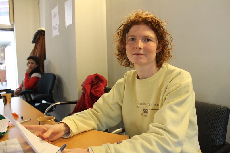Helena Laureyns, who works for the Flanders Refugee Council, at a drop-in legal advice centre in Brussels. Photograph: Jack Power