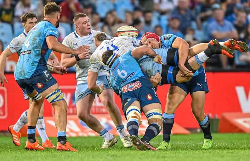 Leinster's RG Snyman is tackled during their clash with the Bulls. Photograph: Steve Haag Sports/Christiaan Kotze /Inpho