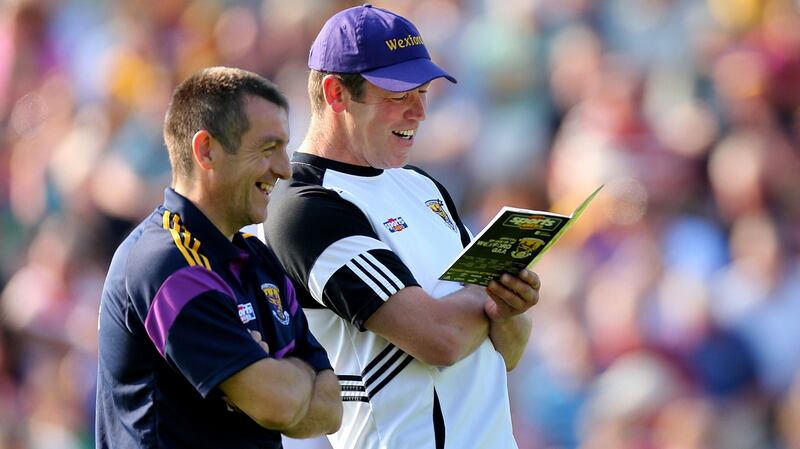 Tomás Codd, right, with former Wexford boss Liam Dunne. “Unless the GAA gets control back nothing like that [dual intercounty players] can happen ever again. It is  all about Sky and RTÉ: they decide when matches are played.” Photograph: James Crombie/Inpho