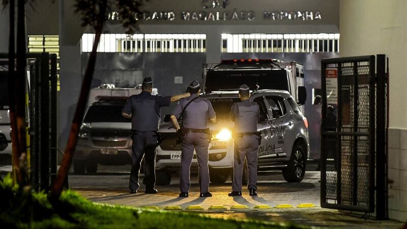Military police officers at the Doctor Edgar Magalhaes Noronha (Pemano) Penitentiary during a riot in March. Photograph: Lucas Lacaz/AFP via Getty