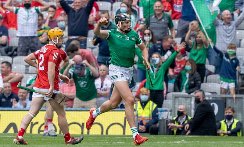 Limerick’s Gearóid Hegarty celebrates scoring a goal. Photograph: Morgan Treacy/Inpho