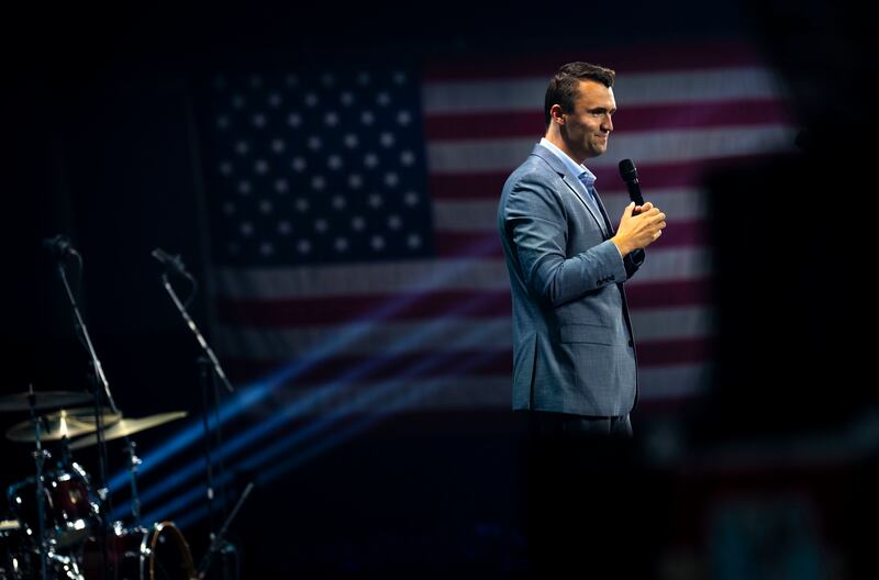 Charlie Kirk espoused openly homophobic, racist, sexist, Islamophobic and Christian nationalist views. Photograph: Doug Mills/The New York Times
                      