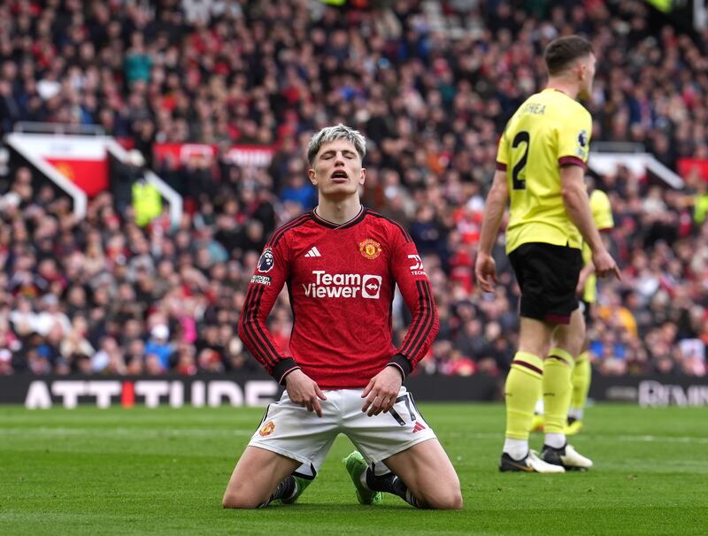 Manchester United's Alejandro Garnacho reflects on a missed chance. Might Graeme Souness have found the explanation? Photograph: Martin Rickett/PA Wire.