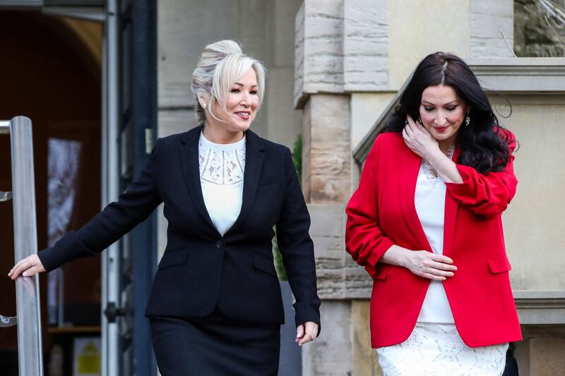 Northern Ireland's First Minster, Sinn Féin's Michelle O'Neill, and Deputy First Minster Emma Little-Pengelly of the DUP. Photograph: Paul Faith/AFP via Getty Images