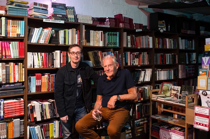 James Doyle of Turnpike Books and author Maurice Leitch in No Alibis, Belfast. Photograph: Bobbie Hanvey