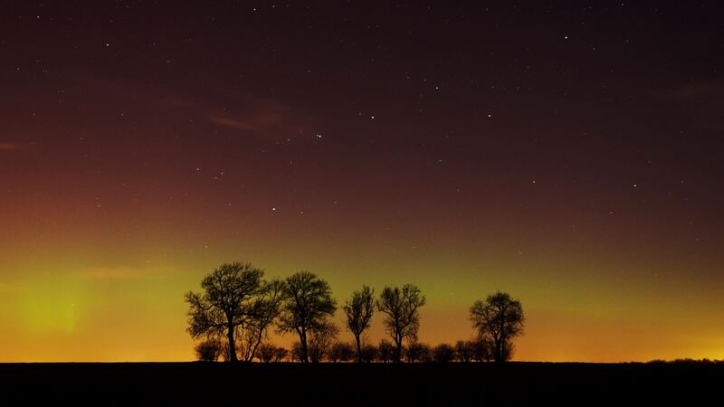 A hint of Aurora Borealis seen in Bingham, Nottinghamshire, England. Photograph: Neil Squires/PA Wire.